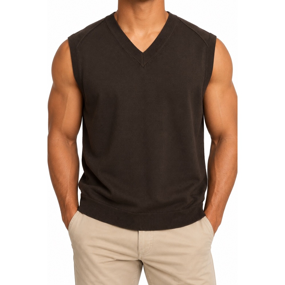 Tiger Woods Collection Mens V-Neck Knit Sweater Vest Brown Large Golf Layering